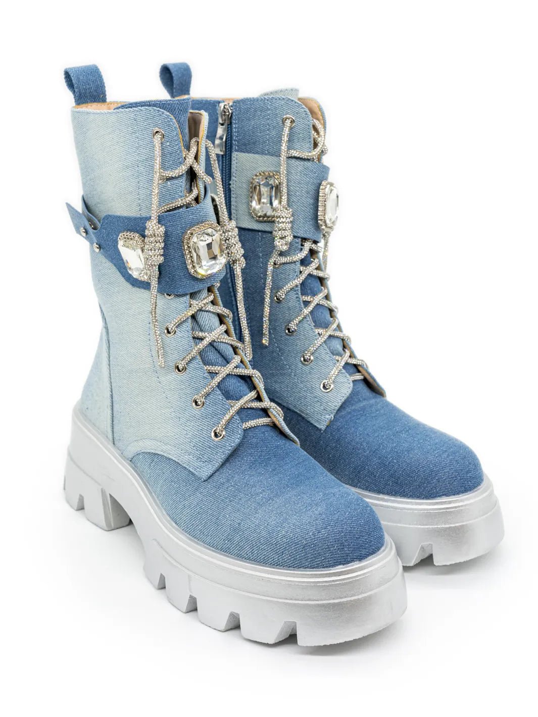 Jeansmix-Boots mit Swarovski-Dekor